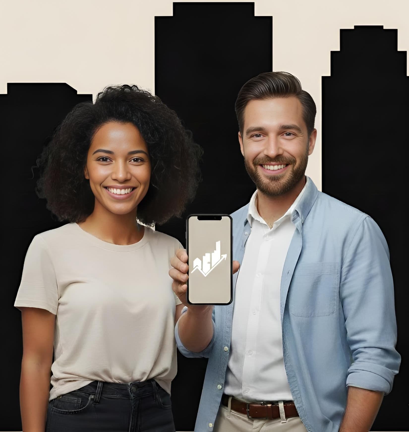 Rascacielos hero with people and skyline